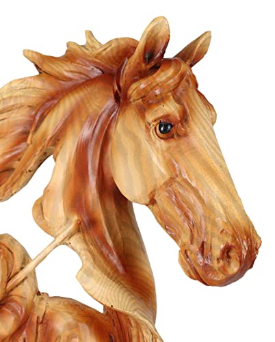 Ebros Gift Rustic Western Faithful Steed Black Beauty End Of The Trail Figurine 9" Tall Horse Bust With Native Indian Warrior Resin Decor In Faux Wood Carving Finish Sculpture #TOP6