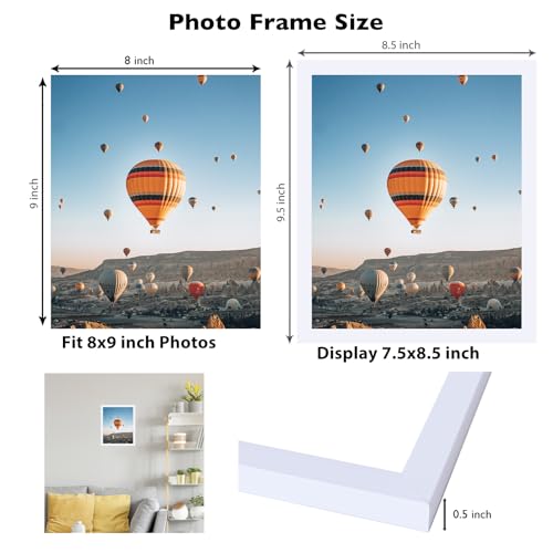 Image of JCJMY 8x9 Picture Frame White for Wall Hanging or Tabletop, Wall Mounting Horizontally or Vertically, 8 x 9 Wall Gallery Poster Photo Frame with Shatter Resistant Plastic Plexiglass, White