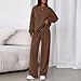Generisch Baumwolle Kapuzenpullover und Jogginghosen Damen Zweiteiler Jogginganzug Elegant Langarm Trainingsanzug Hausanzug Sport Set Lounge Set Braun M