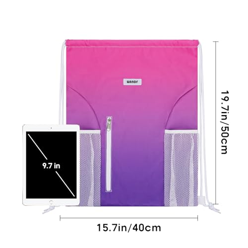 Image of WANDF Drawstring Backpack Sports Gym Sackpack with Mesh Pockets Water Resistant String Bag for Women Men (Rose Red)