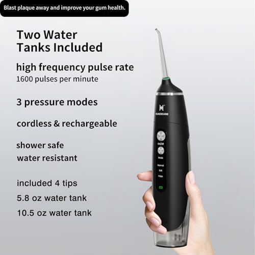 Water Flosser Equipped with Two Water Tanks for Home and Travel,3 Modes Dental Oral Irrigator,Portable,IPX7 Waterproof,Powerful Battery Life, Water Dental Flossers for Teeth (Black) - Thumbnail 2