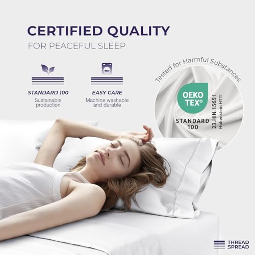 Image of THREAD SPREAD 100% Egyptian Cotton King Size Pillow Cases Set of 2 - Luxury 2000 Series Pillow Cases King Size (21 inch x 41 inch, White), Soft Cooling Envelope Closure Hotel Egyptian Cotton Pillowcases