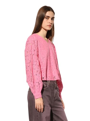 Image of ONLY Women's Lace Self-Design V-Neck Top