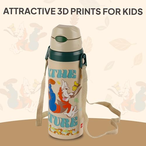 Image of CELLO Kidzbee Autumn 400 Goofy Design Insulated Kids Sipper Water Bottle 400 ml | Food Grade, 3D Touch & Feel Design, BPA Free, Leakproof Easy Press Open Flip Top Cap Insulated Kids Water Bottle