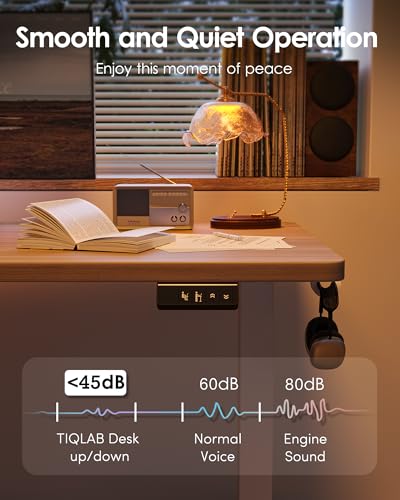 TIQLAB Electric Standing Desk, Adjustable Height Stand up Desk, 63 * 24 Inches Sit Stand Home Office Table with Splice Board, Light Walnut