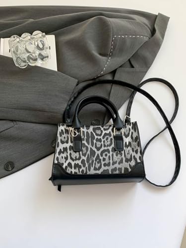 MakeMeChic Women's Cheetah Print Shoulder Bag Leather Double Handle Square Crossbody Bag2