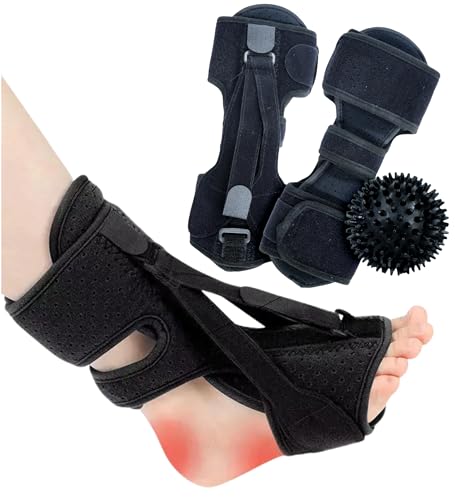 Image of Plantar Fasciitis Night Splint for Women & Men - Soft Adjustable Foot Brace for Heel and Arch Pain Relief - Includes Massage Ball