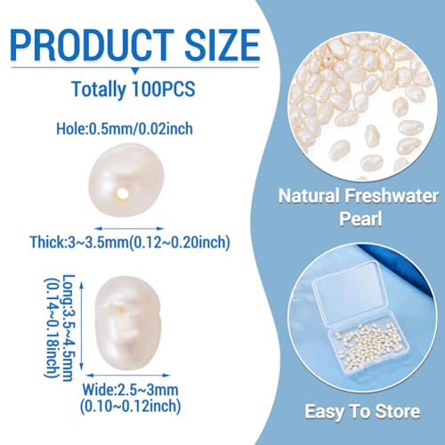 Image of Beadthoven Natural Freshwater Cultured Pearls 3.5-4.5mm Irregular Potato Gets Beads Oval Rice Loose Beads Charms for DIY Bracelets Necklace Earrings Home Party Decoration Hole