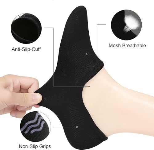 AKIDO Solid Black Mens No Show Non Slip/Skid Casual Ankle Low Cut Thin Cotton Footies/Socks Sneakers Pack of 63