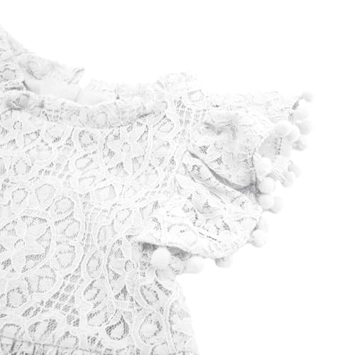 Image of BGFKS Baby Girl Tutu Dress Elegant Lace Pom Pom Flutter Sleeve with Flower Headband Set
