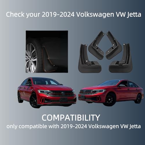 Image of No Drill Mud Flaps Splash Guards Compatible with Volkswagen Jetta 2019-2024,OEM Style Textured Black Custom Fit All Weather Exterior Accessories(4PCS)