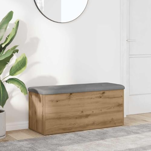 Plumbpyr Banco de almacenamiento de madera de roble Artisan, 102 x 42 x 45 cm, con cojín, robusto, banco moderno con baúl, banco escandinavo para pasillo y vestuario