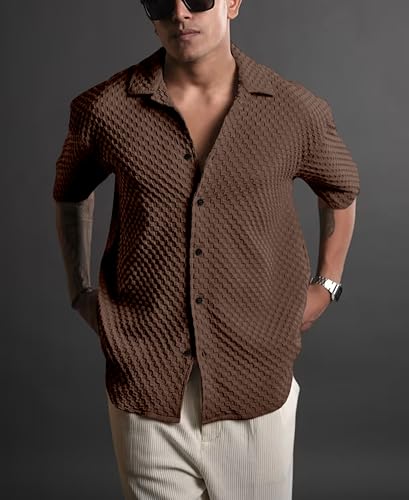 Image of NexaFlair Casual Shirt for Men|| Shirt for Men|| Men Stylish Shirt||Button Down Shirts Half Sleeve Bubble Fashion Textured Shirt