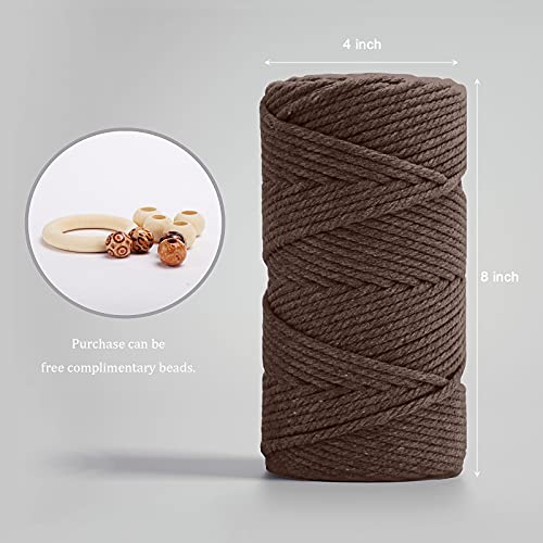Image of ZUEXT Macrame Cord, Brown, 5mm x 109yds Cotton String Macrame Yarn