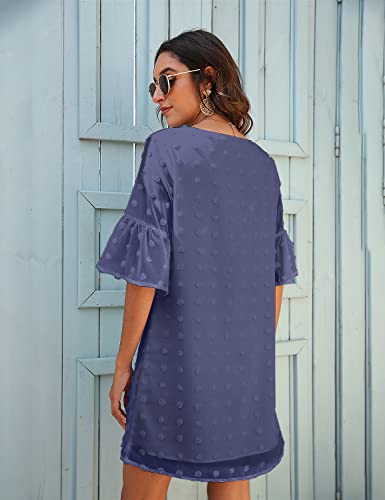 Image of Blooming Jelly Womens White Dresses Short Sleeve V Neck Ruffle Cute Sun Dress Chiffon Flowy Shift Mini Dress