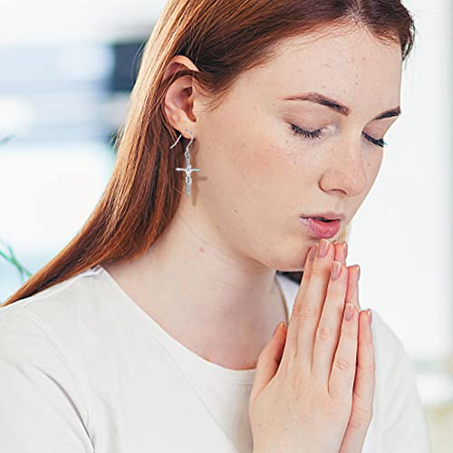 Jesus Cross Earrings 925 Sterling Silver Crucifix Dangle Drop Earrings Hypoallergenic Religious Earrings Cross Jewelry Independence Day Gifts For Women Girls #TOP4