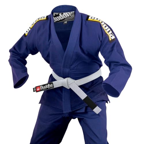 Buddha Fight Wear-Kimono Premium Infinity Negro de Jiu Jitsu Brasileño/BJJ Gi con Cinturón Blanco, Unisex Adulto (Azul Navy, ML=A2)