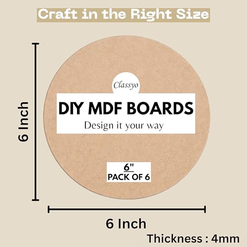 Image of Classyo Round MDF Board Cutouts, MDF Cutouts for Craft, DIY Art Boards for Lippan Art, Mandala Art, Painting, Resin Art and Crafts (6 Inch, Set of 6)