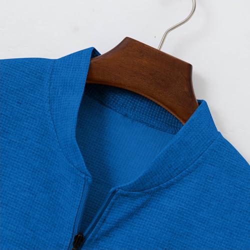 Men Waffle Bomber Jacket Lightweight Long Sleeve Stand Collar Zip Up Casual Vintage Fall Varsity Jackets with Pockets3