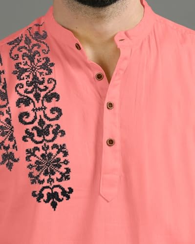 Image of FINIVO FASHION Men's Regular Fit Cotton Blend Kurta Shirt | Full Sleeve Ethnic Shirt with Mandarin Collar and Button Placket | Casual Kurta for Daily and Traditional Use