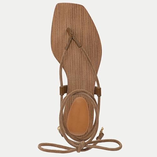 Image of Rope Flat Sandals for Women Strappy Open Toe Thong Sandals Summer Slingback Slip On Slide Sandals with Adjustable Strap