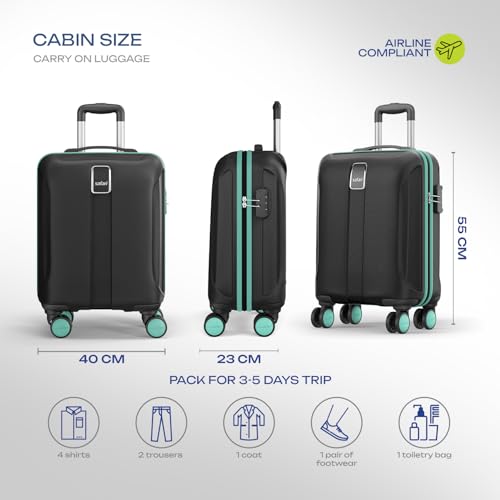 Image of Safari Cabin Thorium Neo 8 Wheels 55 Cm Small Trolley Bag Hard Case Polycarbonate 360 Degree Wheeling System Luggage, Trolley Bags for Travel, Suitcase for Travel, Black