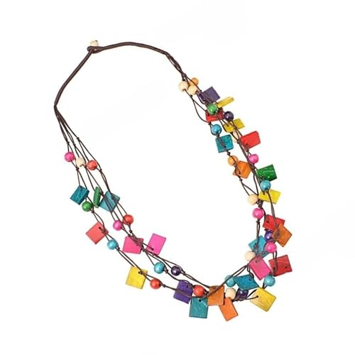 Colgante multicapa artesanal con cuentas de madera y detalles coloridos