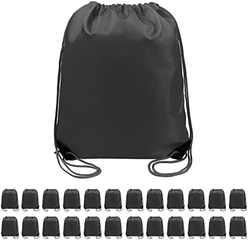 BeeGreen 24 Packs Black Drawstring Backpack Bags Cinch Bags Bulk Heavy Duty String Backpack Machine Washable Sackpack Outdoor Sport Bags for Men Women