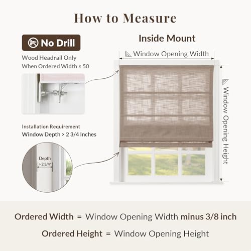 Image of TWOPAGES Liz No Drill Cordless Roman Shades Linen Textured Roman Blinds for Windows, Custom Made Room Darkening Blackout Roman Window Shades, Hardware Included, Tapioca, 1 Piece