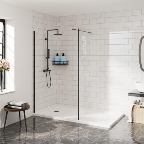 Image of Aquariss 1400mm Walk in Shower Enclosure with 215mm Return Panel Black