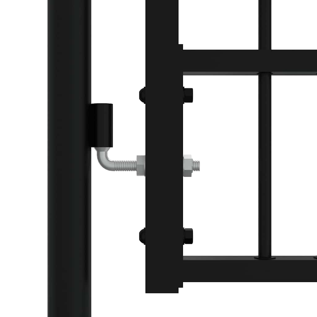 Kampen Portail de clôture avec pointe de lance, noir, 103 x 125 cm, en acier revêtu par pulvérisation, porte de jardin avec partie supérieure bombée et serrure de sécurité