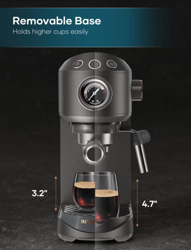 Intasting Espresso Machine, 15Bar Compact Coffee Maker, With Milk Steam Frother Wand, 30 Sec Heat-Up, With Retro Pressure Gauge, 34 Oz Removable Water Tank, For Cappuccino, Latte #TOP7