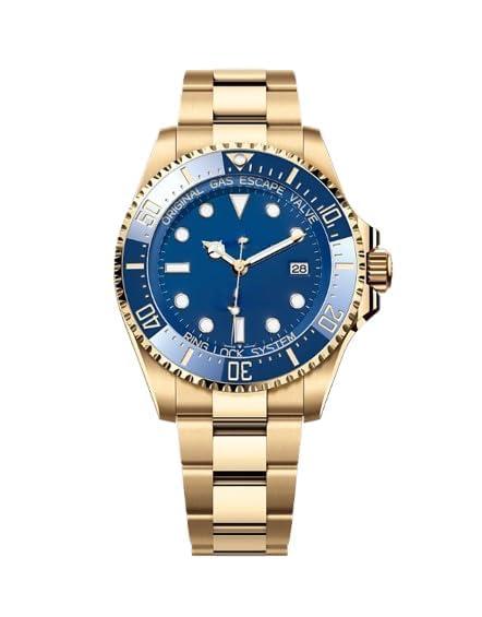 Luxury Diving Mens Wrist Watch, Stainless Steel Band, Golden Dial, Water Resistant, Gold Blue Color-image-45