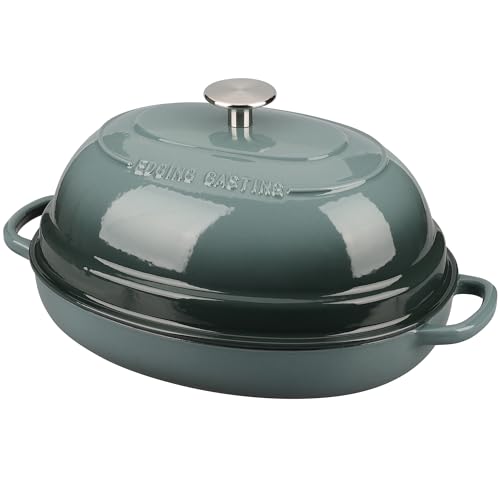EDGING CASTING Enameled Oval Cast Iron Dutch Oven Pot with Lid, Bread Dutch Oven for Sourdough Bread Baking, Dutch Oven Bread, Bread Oven, 6QT, Slateblue by EDGING CASTING - Used condition - US$45.99