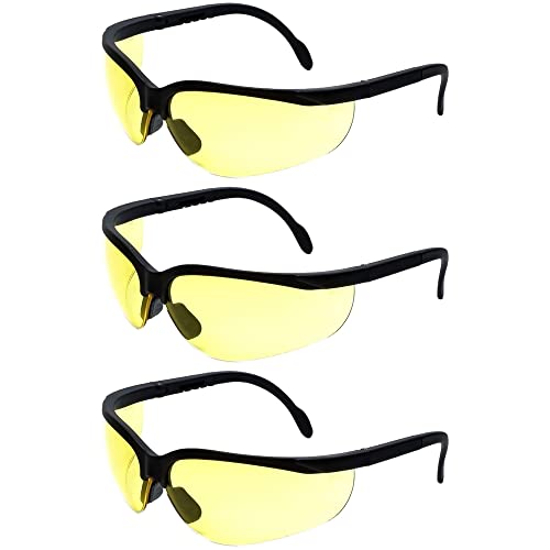 Calabria ANSI Z87+S Yellow Tinted Safety Glasses 3 Pack Men Women Wrap-Around Anti Fog Scratch Resistant UV Protection Work -  90958