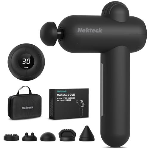 Nekteck Massage Gun Deep Tissue, 12mm Amplitude, 30 Speeds, 5 Attachments for Full Body Muscle Relaxation, Pain Relief, USB-C Rechargeable Body Massager, Quiet & Portable, Ideal for Home Office Use