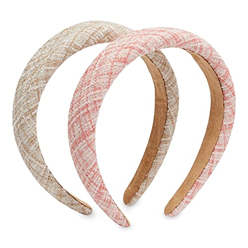 Pink and Beige Tweed Plaid Headbands for Women and Teens