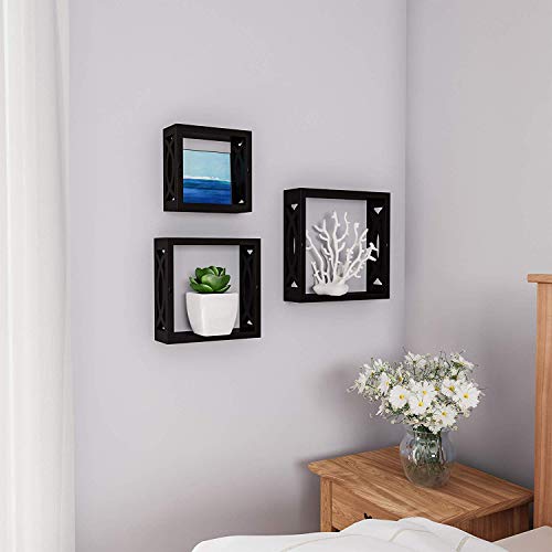 Image of Woodkartindia New Look Modern Design Wooden Wall Shelves /Wall Bracket /Wall Shelf for Home Decor Home Living Room (Standard, Black)