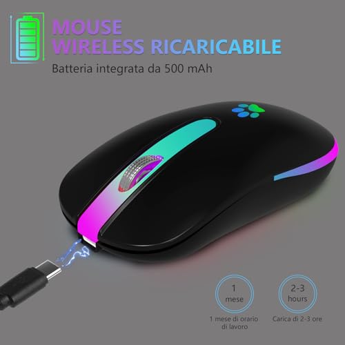 KBCASE Maus Kabellos 2,4 GHz-USB Funkmaus, Bluetooth Maus 1600 DPI Optical Tracking, Wiederaufladbare Gaming Wireless Mouse mit 7 Farben LED-Licht für PC, Laptop, Mac,iOS, Android, iPad, Windows