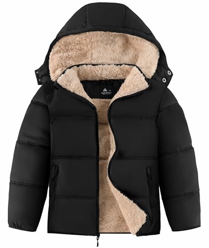 ZITY - ZITY Boy's Winter Jacket Heavyweight Puffer Sherpa Fleece Lined Water-Resistant Zip Coat with Detachable Hood Aged 6-15