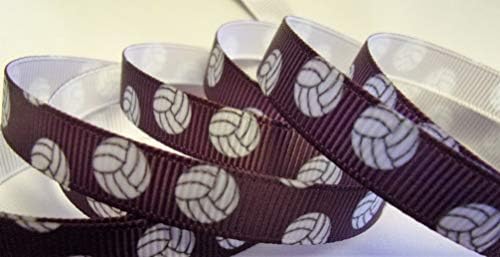 Grosgrain Ribbon - Dark Maroon Volleyball Print - 3/8 Wide, 10 Yards - DIY Team Hair Bows, Team Lanyards & Volleyball Crafts!