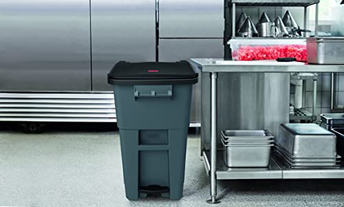 Image of Rubbermaid Commercial Products Brute Step-On Rollout Trash /Garbage Can /Bin with Wheels, 50 GAL, for Restaurants /Hospitals /Offices /Back of House /Warehouses /Home, Gray