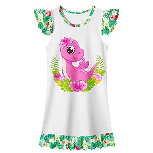 Lqsz Girl Nightgown Dinosaur Girls Nightdress Nightie Sleepwear Pajamas Flutter Short Sleeves Nightgown For Little Girls 9 10T #TOP6