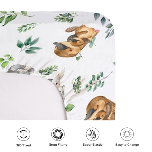 Image of Baby Australian Animals Crib Sheets for Girl Boy 52 inchx28 inch Koala Kangaroo Green Leaves Crib Mattress Covers Soft Breathable Fitted Nursery Baby Bed Sheets Fits Standard Crib and Toddler Mattress