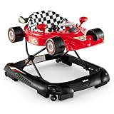 INFANS Foldable Baby Walker, 3 in 1 Toddler Activity Center Leaning-Seated Walk-Behind with Steering Wheel, Adjustable Height, Lights, Music, Washable Seat Cushion (Cherry)