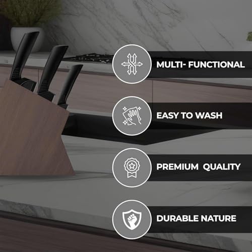 Image of Qshare 3 Piece Professional Kitchen Knife Set with High Carbon Stainless Steel Black Coated Blades, Ergonomic Anti-Slip Handles, and Chef, Santoku, Utility Knives for Home and Restaurant Use