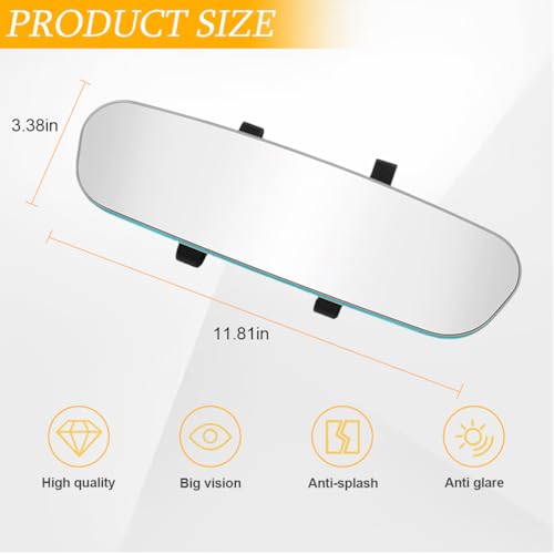 HZEL Car Rear View Mirror, 11.81 Inch Anti Glare Panoramic Convex Wide Angle Rearview Mirror, Automotive Interior Eliminates Blind Spot Accessories, Compatible with Most Vehicle (White)