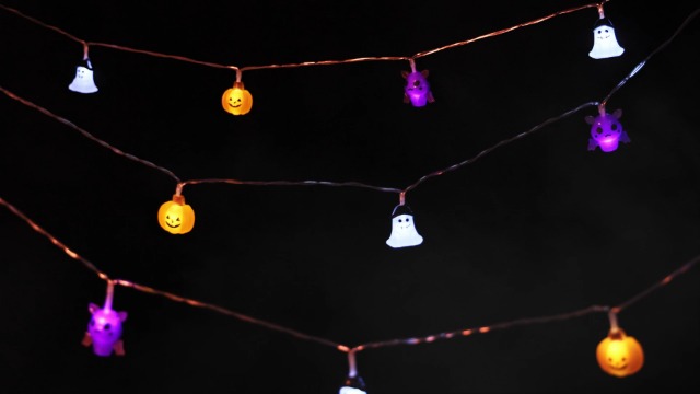 Image of Halloween Lights Decorations, 16.4 FT 30 LED Pumpkin Bat Ghost Spooky Battery Operated Cute Orange and Purple String Lights Cozy Remote Timer 8 Lighting Modes Twinkle Indoor Outdoor Window Porch Decor