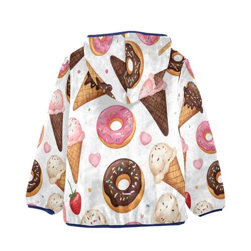 Sweet Desserts Pattern Print Toddler Fleece Jacket Girl Boys Hooded Fleece Jacket Coat Warm Outwear Zip-up 3-10T2