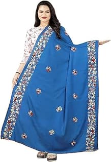 Aashita Creations Dupatta/Hiyab bordado de encaje en los cuatro lados para mujer de 2,25 metros, color azul, azul, talla única